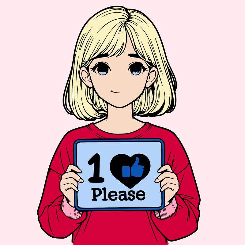 realistic girl holding a sign that says 1 like please