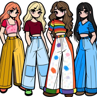 girls with wide pants and a croc top