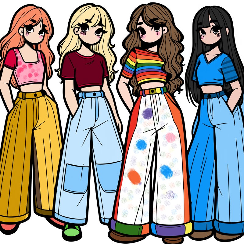 girls with wide pants and a croc top