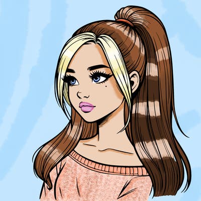 realistic girl with a high ponytail