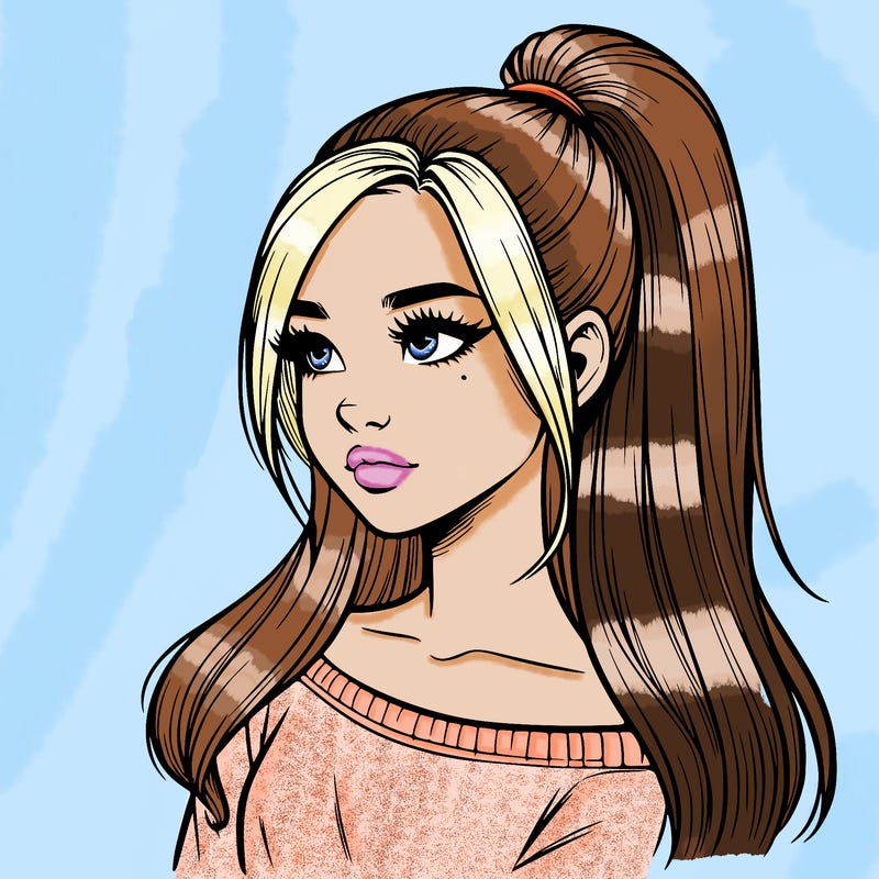 realistic girl with a high ponytail