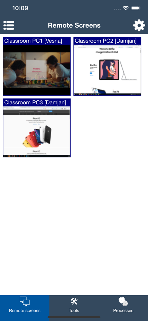 Classroom Spy - Classroom Spy app showing live thumbnails of student computer screens