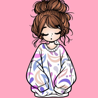 girl with baggy sweatshirt and messy bun