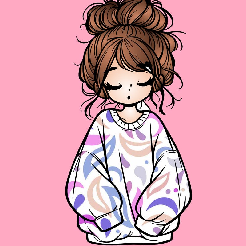 girl with baggy sweatshirt and messy bun