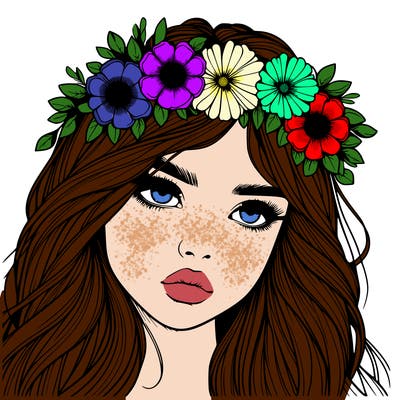 realistic girl with flowers crown