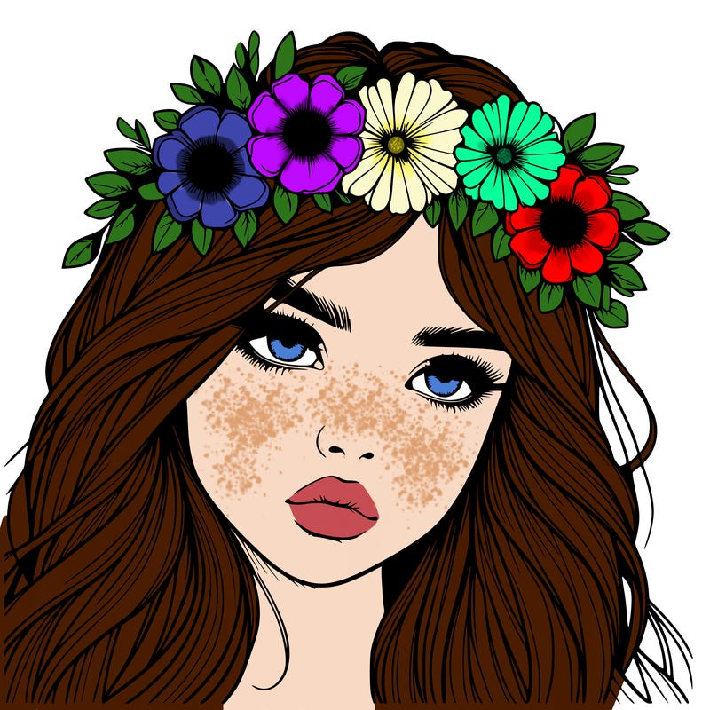 realistic girl with flowers crown