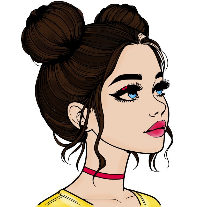realistic girl with buns on the top of her head