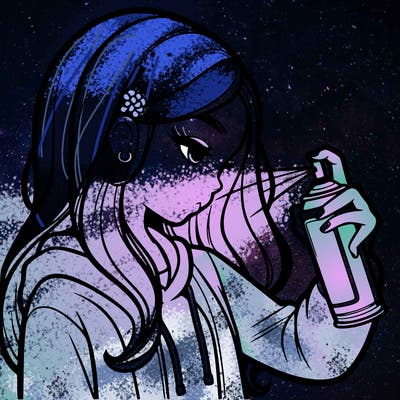 a realistic girl spray painting
