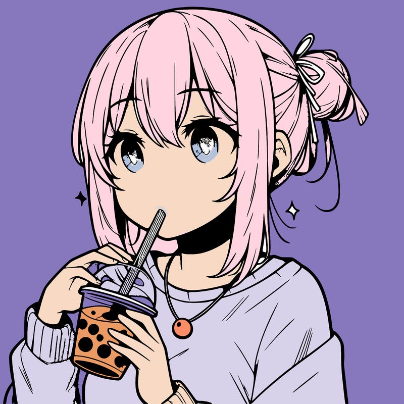 manga character drinking boba