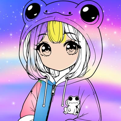 cute realistic girl in a froggy hoodie
