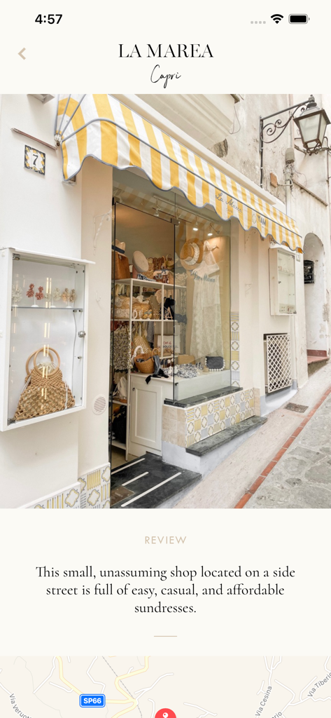 With Love From Kat Travel - カプリ島のLa Mareaブティックのレビューと写真を表示する旅行アプリの画面。