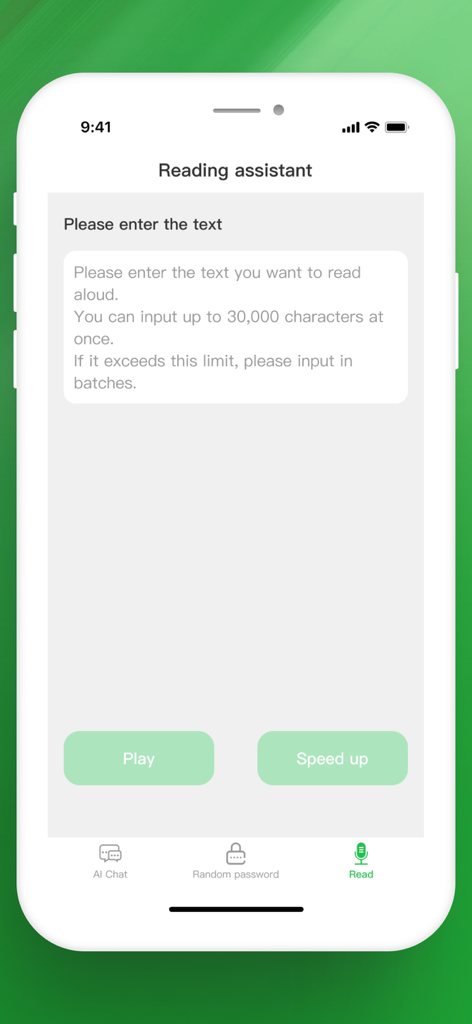 Tiny Life Tools - Tiny Life Tools app interface showing the Reading Assistant feature for text to speech conversion