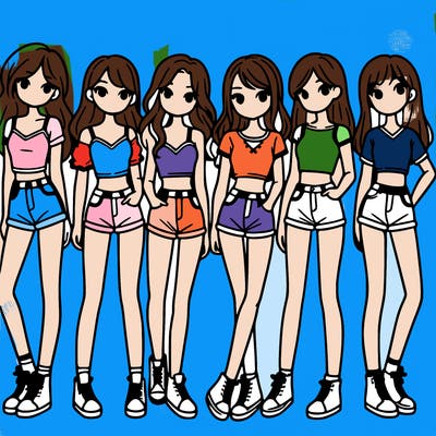 a group of girls wearing crop tops and shorts