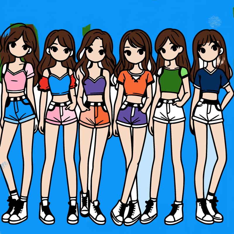 a group of girls wearing crop tops and shorts