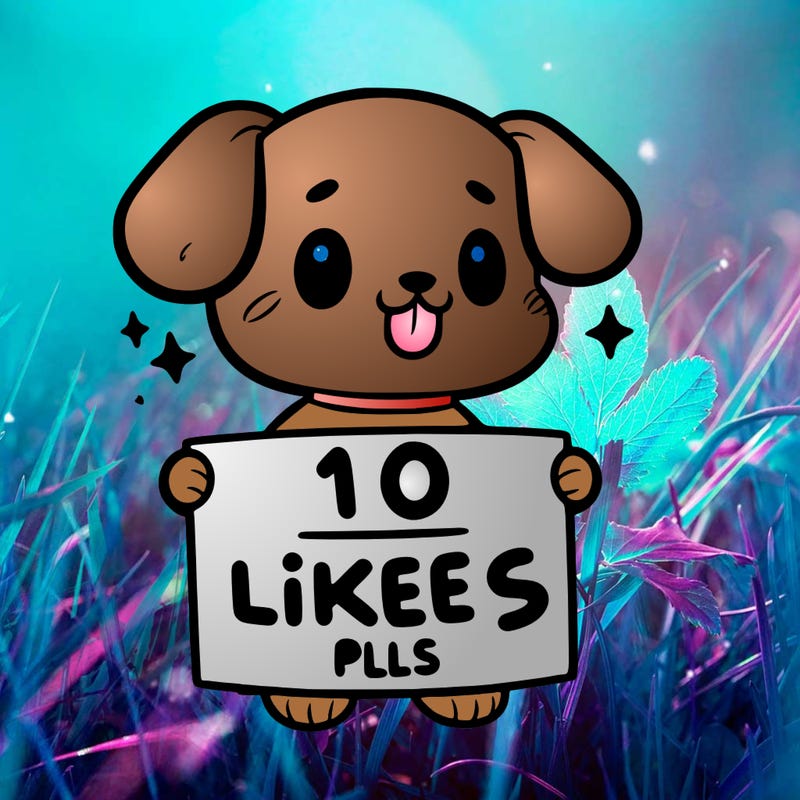 cute dog holding a sign saying 10 likes pls