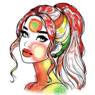 realistic girl with a ponytail on her hair and lips