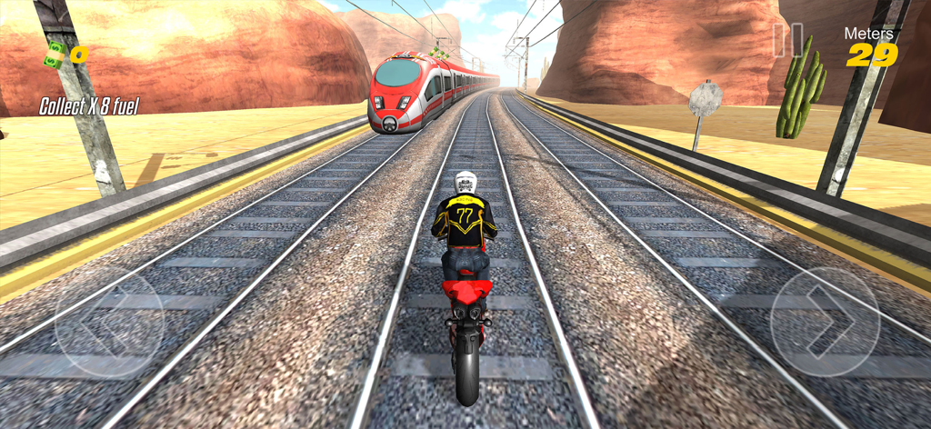 Subway Rider - Train Surfer 3D - Un motard en 3D courant sur des voies ferrées dans un décor de canyon désertique