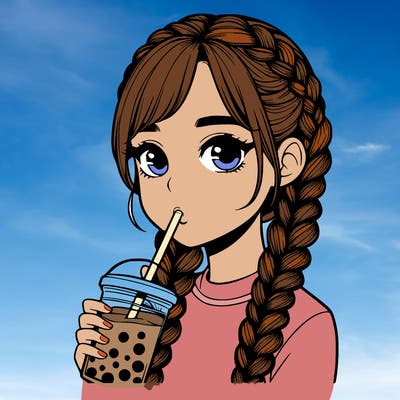realistic girl with braided hair drinking boba
