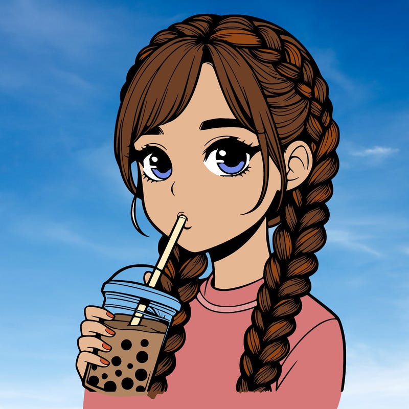 realistic girl with braided hair drinking boba