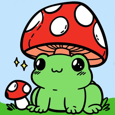 a cute frog with a mushroom hat
