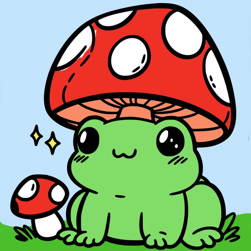 a cute frog with a mushroom hat