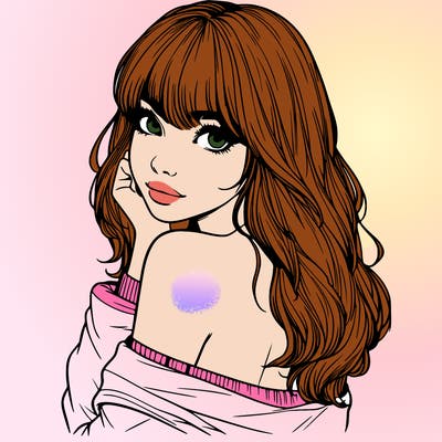 realistic girl with bangs looking over her shoulder