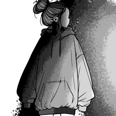 realistic girl with a oversized sweatshirt on and a bun