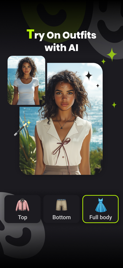 FaceSwapper: AI Face Swap - A demonstration of the virtual AI outfit try-on feature in the FaceSwapper mobile application