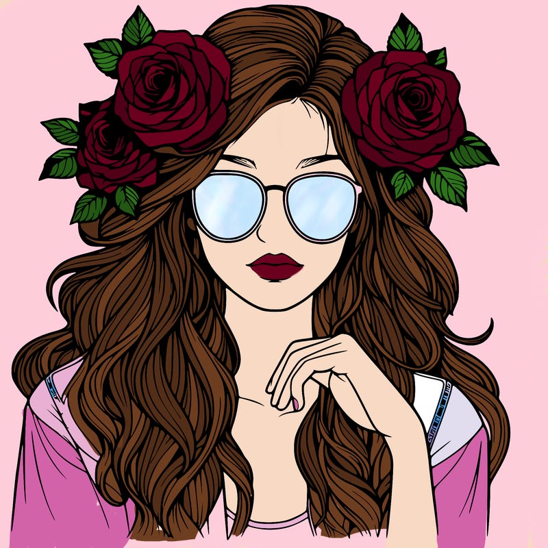 realistic girl with roses in hair and sunglasses