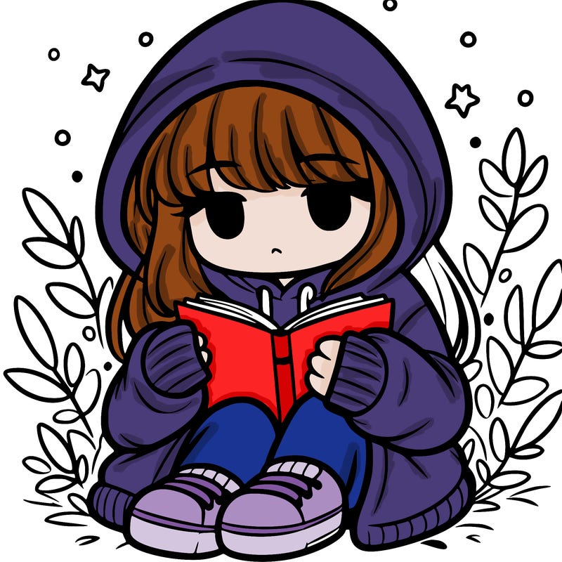girl in oversized hoodie reading a book
