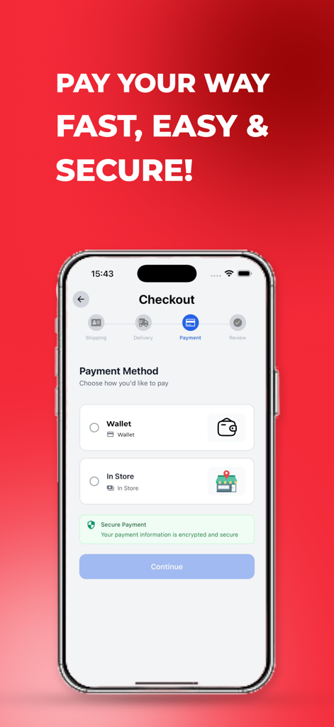 Checkout screen of Jersey Pasal Nepal app showing secure payment options including digital wallet and in-store pickup.