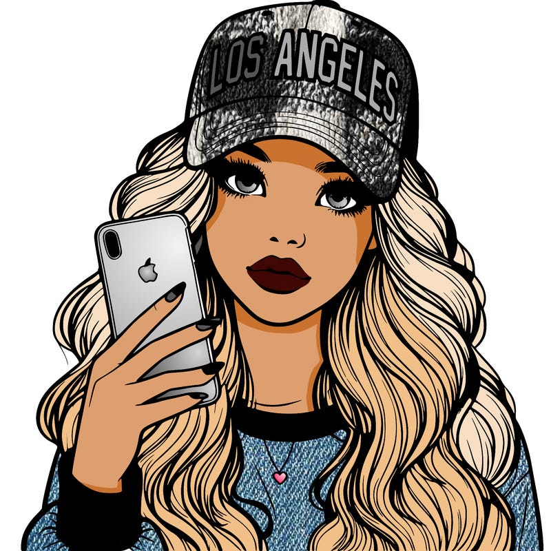 realistic beautiful girl wearing los ángeles cap holding an iphone