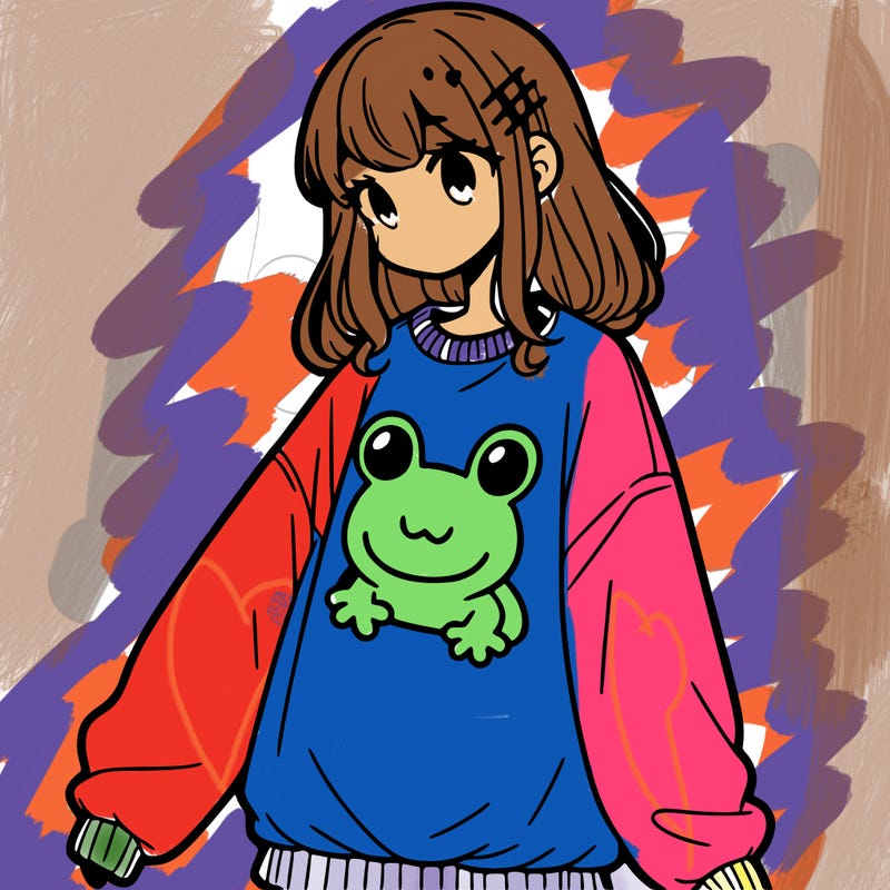 girl wearing frogging sweatshirt