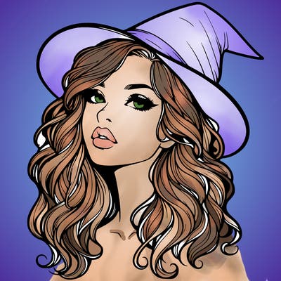 realistic witch girl with wavy hair and lips