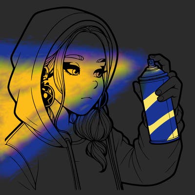 a realistic girl, spray painting