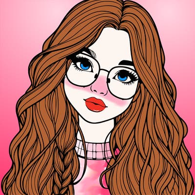 girl with long hair and freckles and glasses realistic