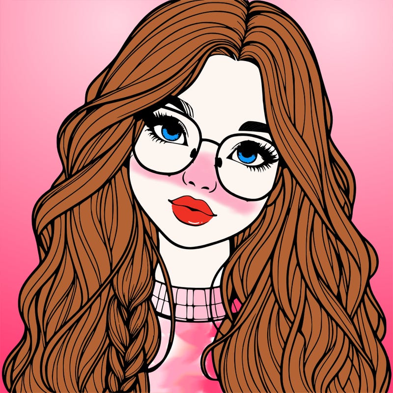 girl with long hair and freckles and glasses realistic