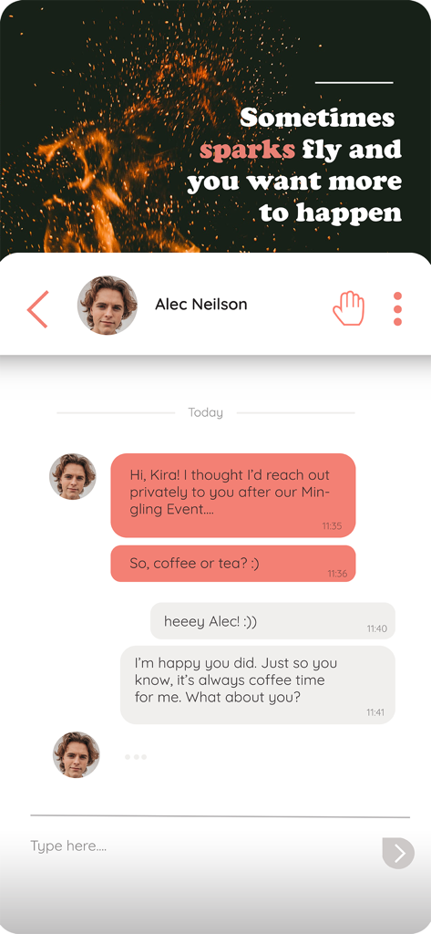 Katch - Events for Everyone - Private chat interface in the Katch app showing a conversation after a social event.