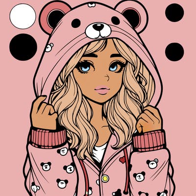 realistic girl in a animal pjs hoodie