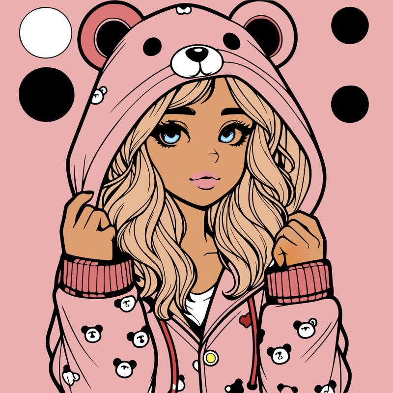 realistic girl in a animal pjs hoodie