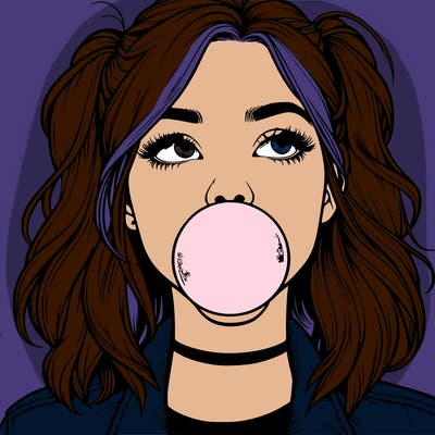 realististic girl blowing bubble -gum