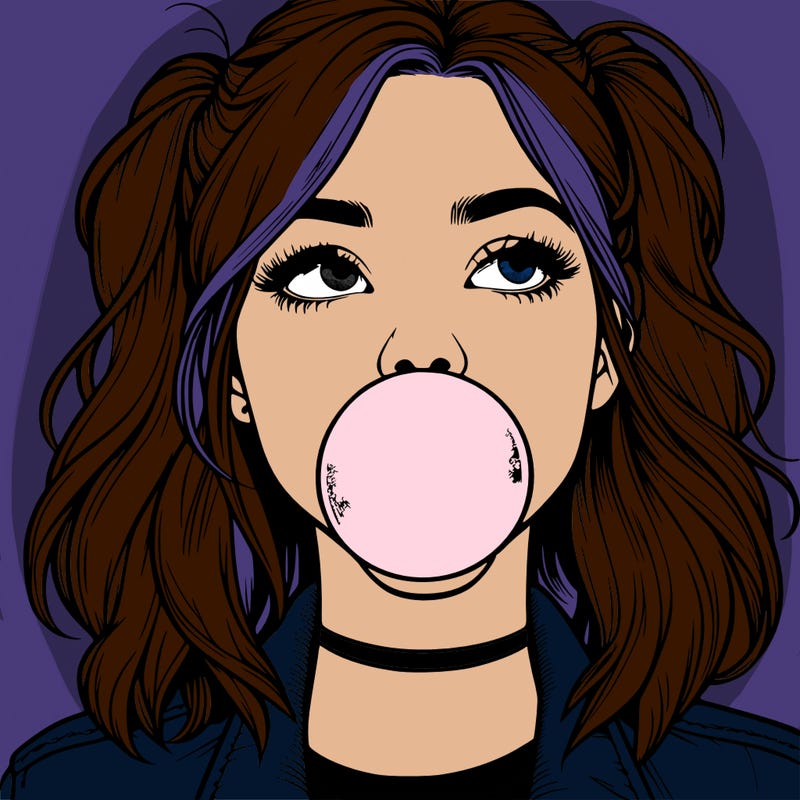 realististic girl blowing bubble -gum