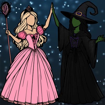detailed realistic split of a princess and a witch