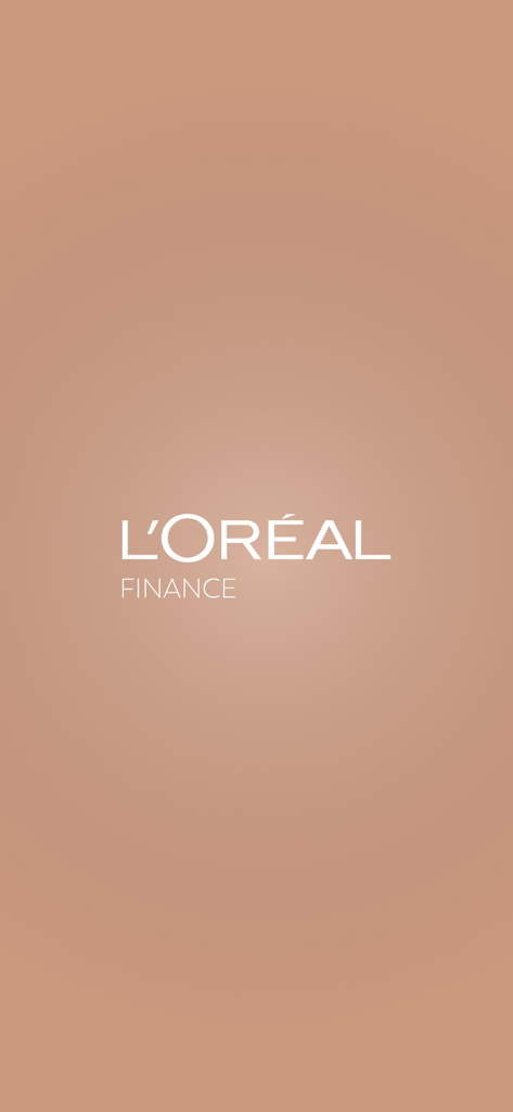 L’Oréal Investors - Schermata iniziale dell'app Loreal Finance che mostra il logo dell'azienda su uno sfondo beige