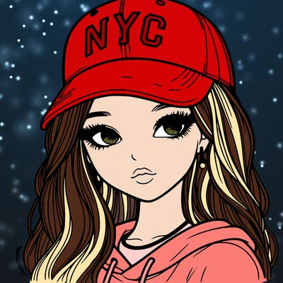 realistic girl wearing and nyc cap