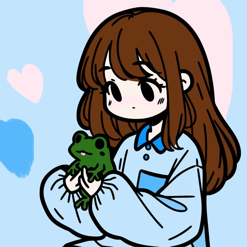 girl with long hair and a oversized shirt. and she is holding a frog