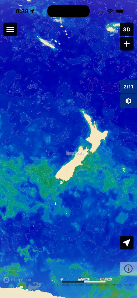 VizReport - A satellite-derived water visibility map of the ocean surrounding New Zealand in the VizReport app.