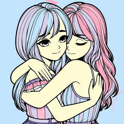 realistic girls hugging