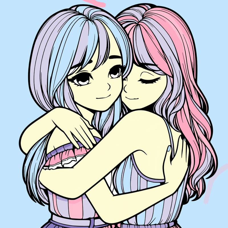 realistic girls hugging