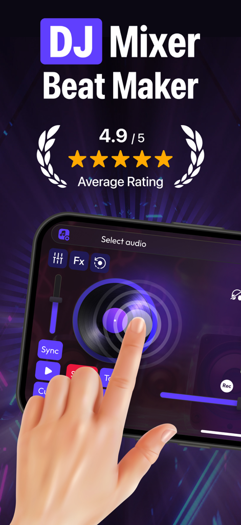 Dj Mixer: Virtual Music Maker - iPhone screen showing the virtual turntable and interface of the Dj Mixer Virtual Music Maker app